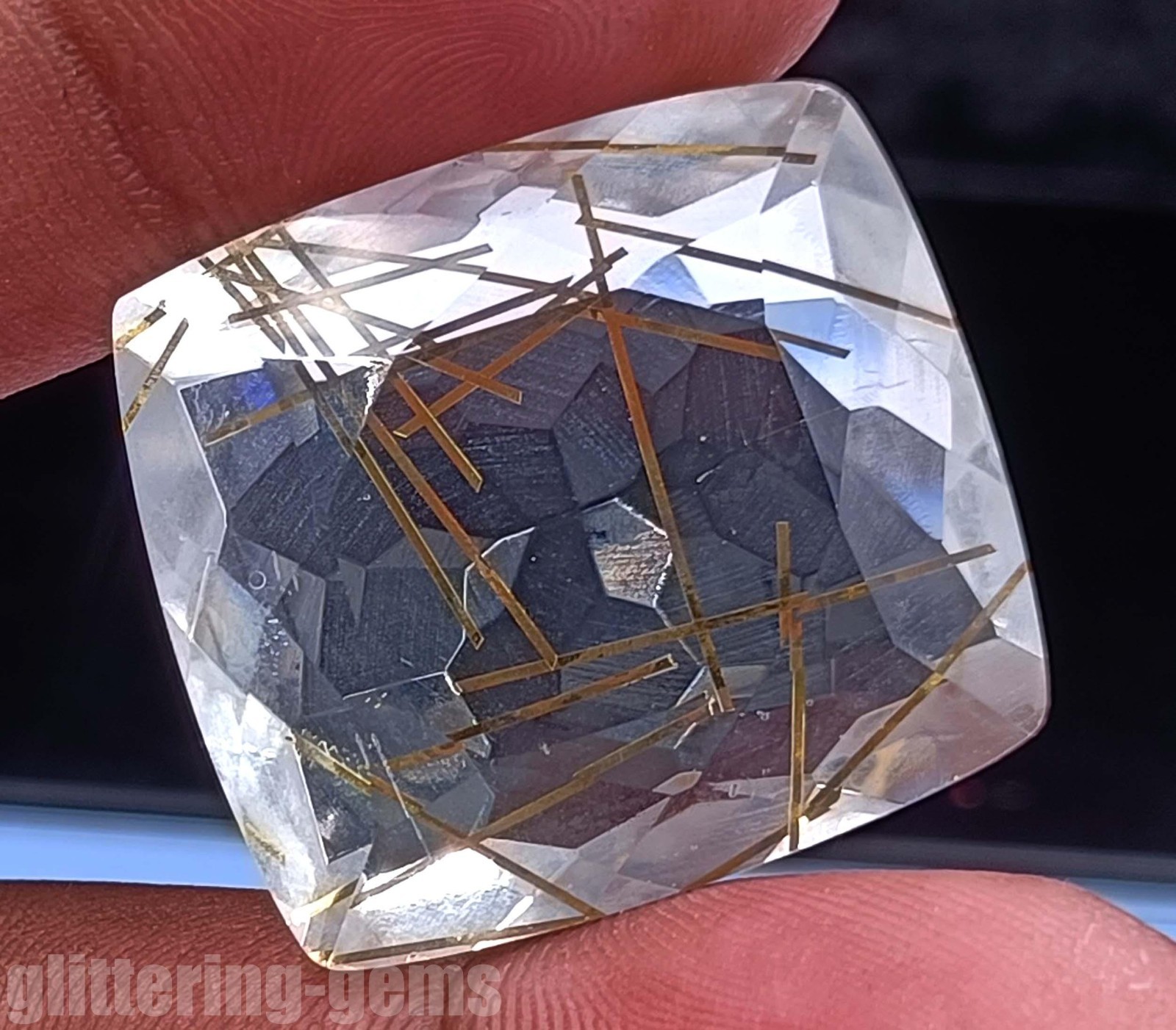 74.65Ct Certified Golden Rutilated Quartz Cushion Cut Natural Loose Gems 5ADX
