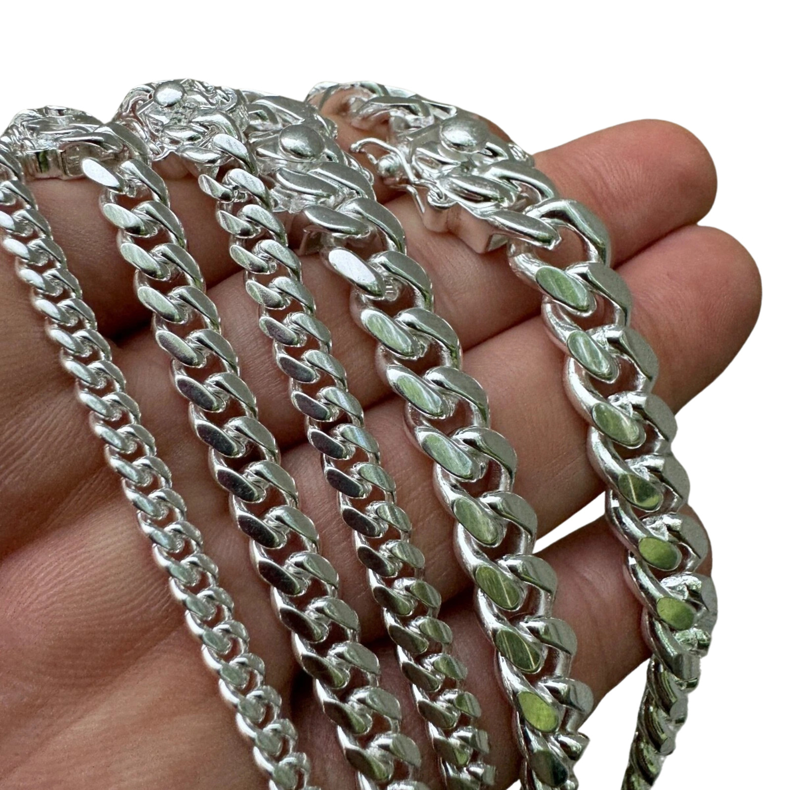 Real Miami Cuban Link Chain Or Bracelet Solid 925 Sterling Silver Box Lock ITALY