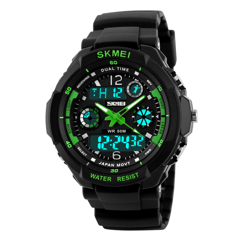 SKMEI Sport Watch Digital G Dual Time 50m Waterproof Sport Wristwatch Green New