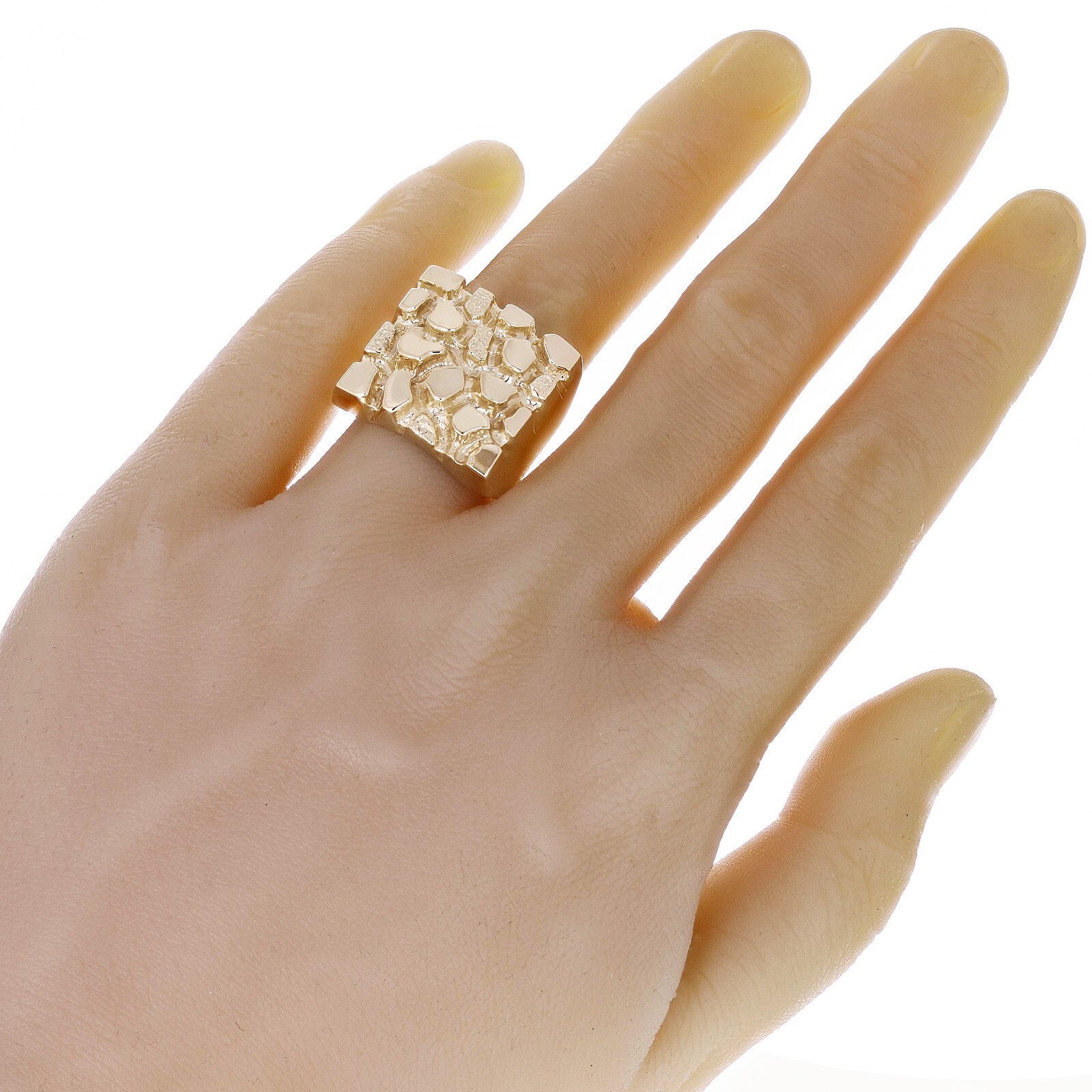 10k Yellow Gold Solid Square Nugget Ring Size 11.5 – 21mmx22mm 26.7 grams