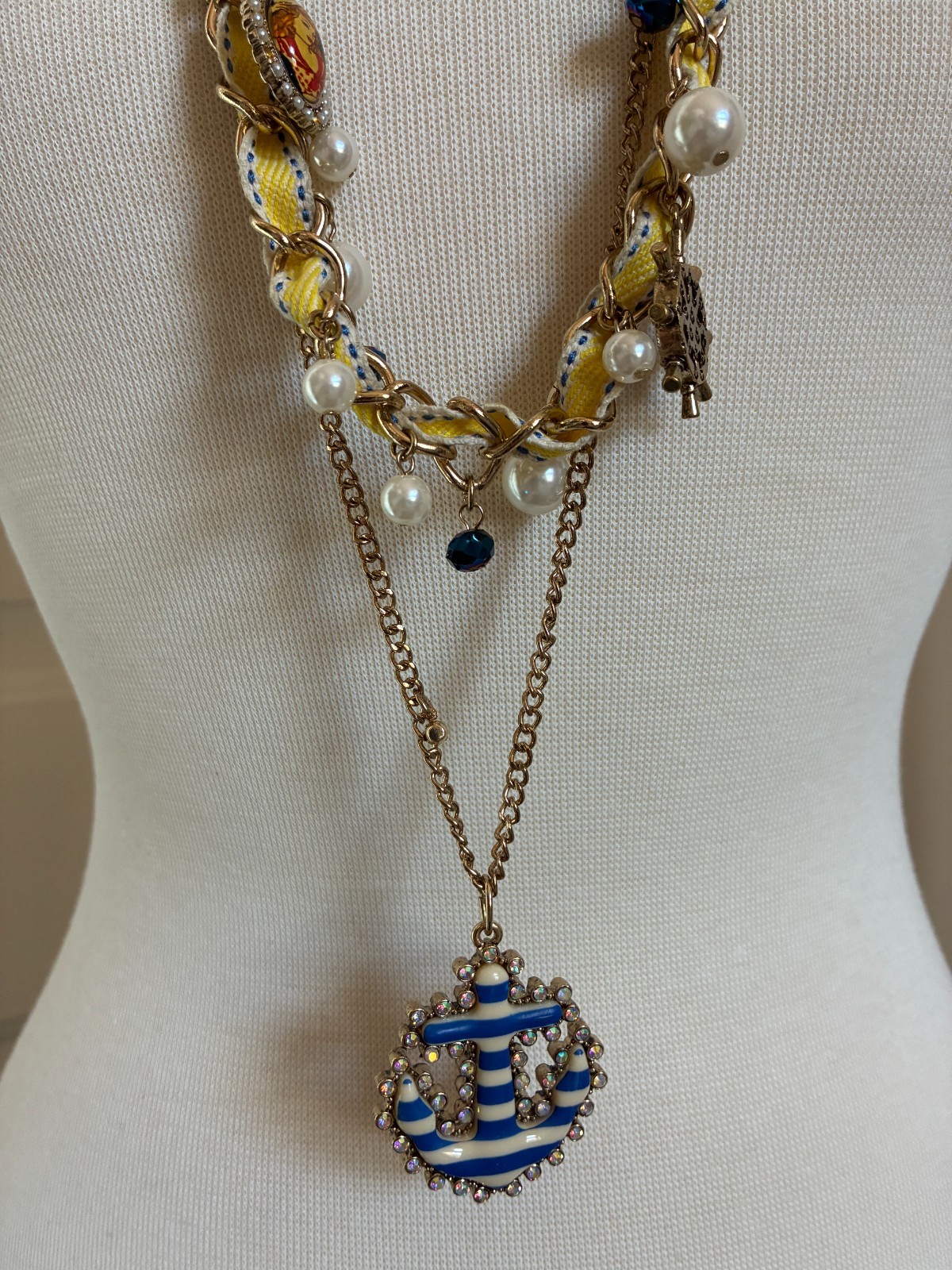 Betsey Johnson Necklace Bracelet Nautical Statement Anchor Charms Pearl BJ141