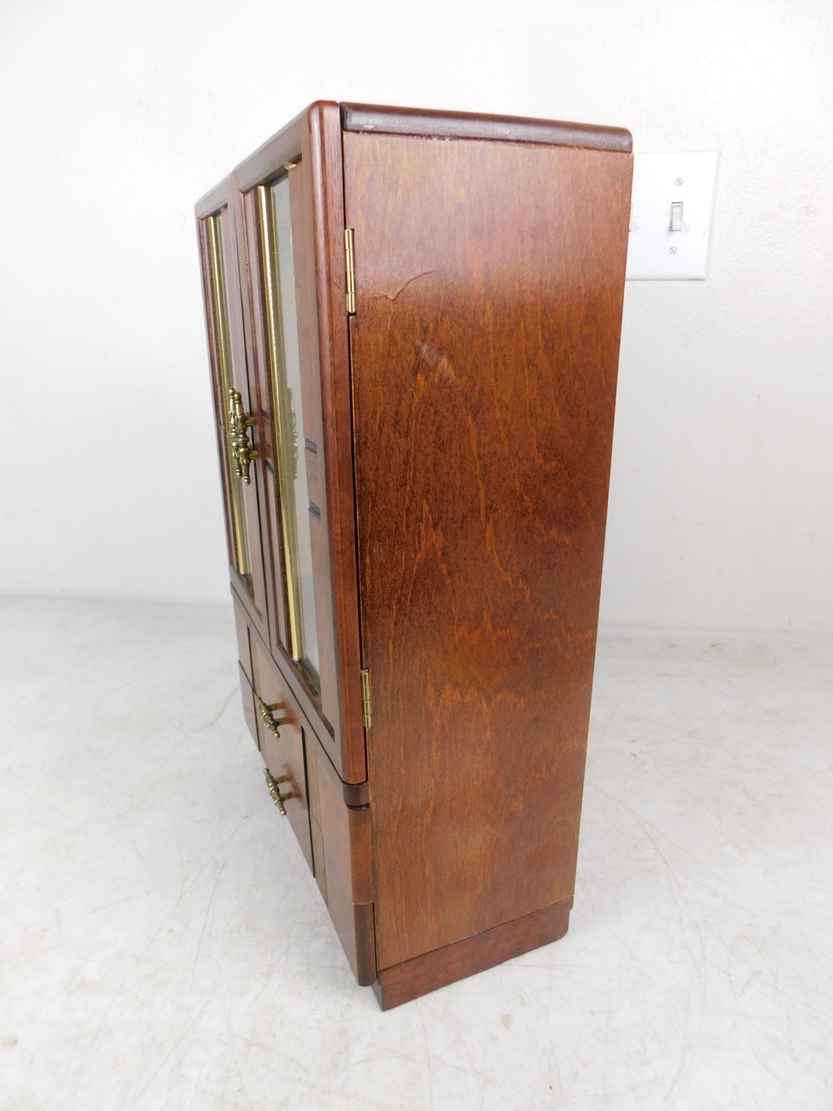 Cute Burl Wood Regency Small Desk Jewelry Cabinet Display Storage Box Table Top