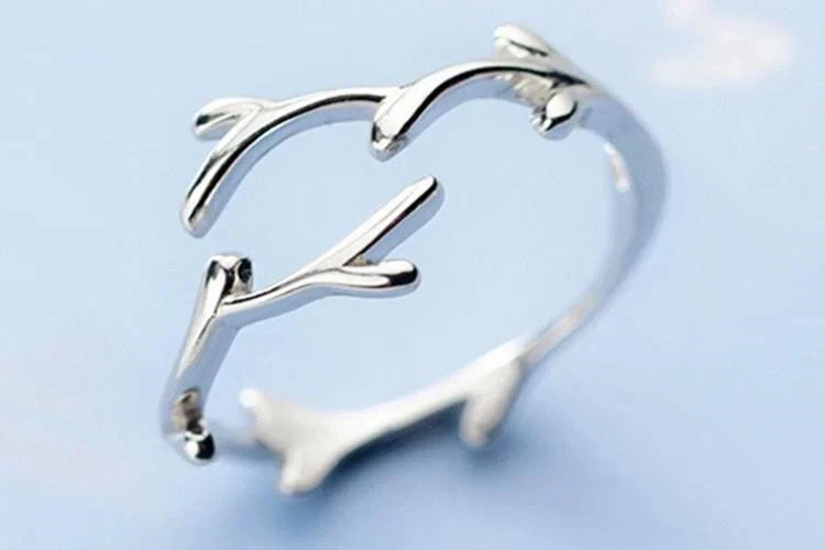 925 Sterling Silver Leaf Branch Open Ring – Simple Fashion Adjustable Jewelry