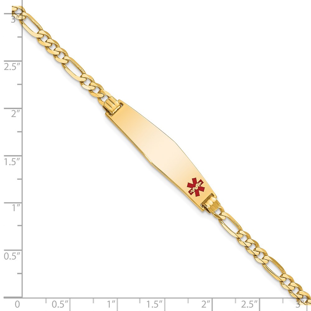14K Yellow Gold Solid Chain 33x8mm Red Enamel Flat Figaro Link Charm Bracelet 8″
