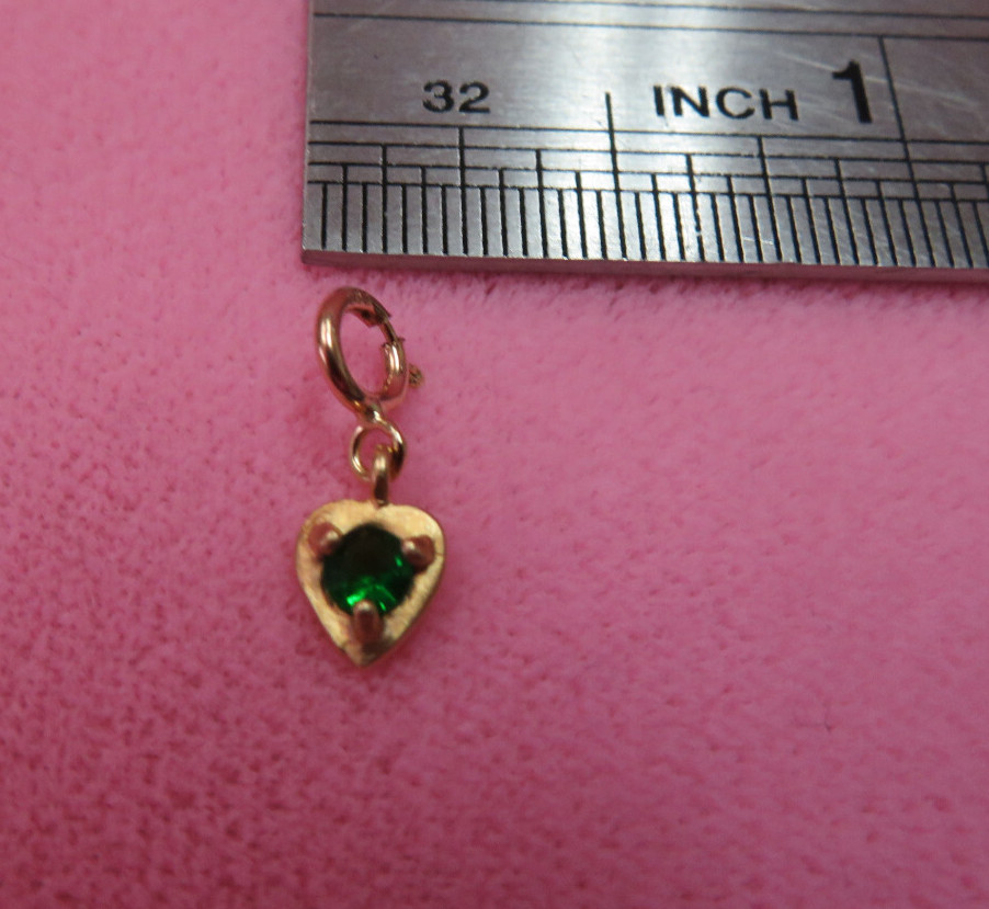 Michael Anthony 14k Y. Gold Heart Green Charm .31 G w/5mm Spring Clasp