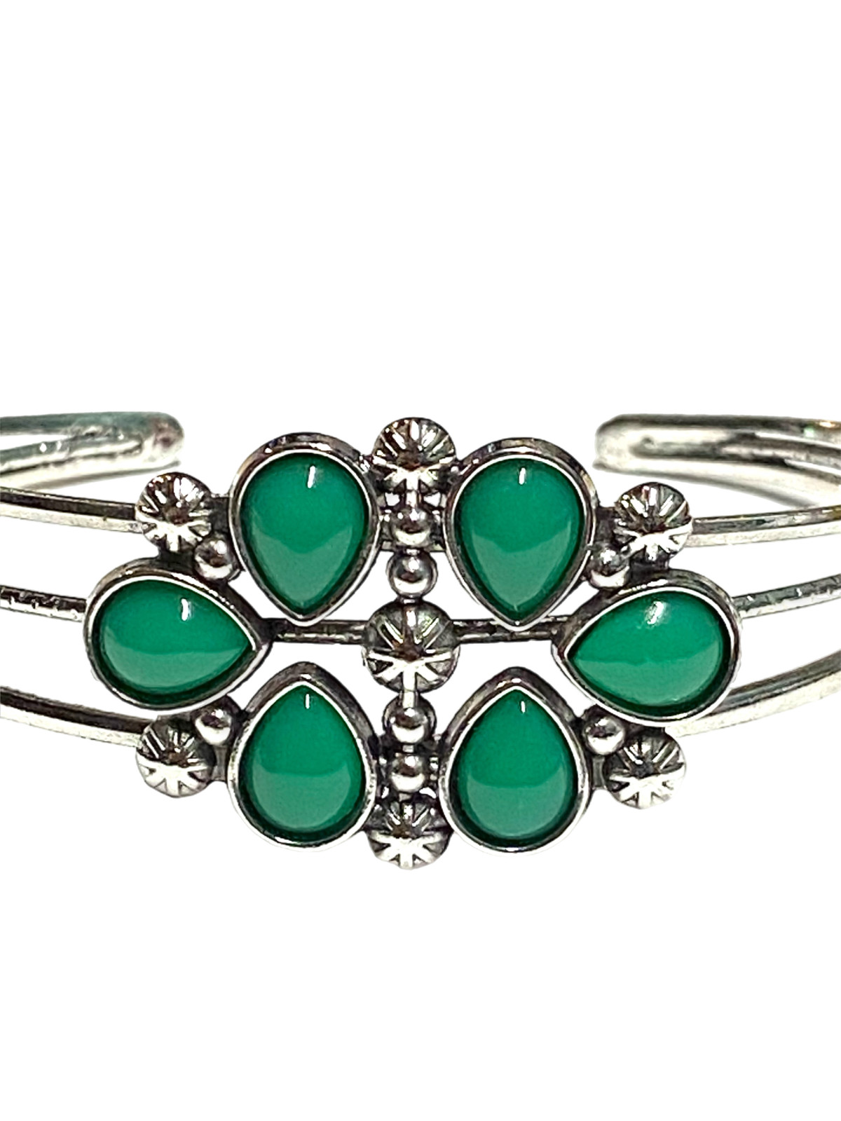Paparazzi Taj Mahal Meadow Green Cuff Bracelet Bangle Silver Tone 7” Fashion EUC