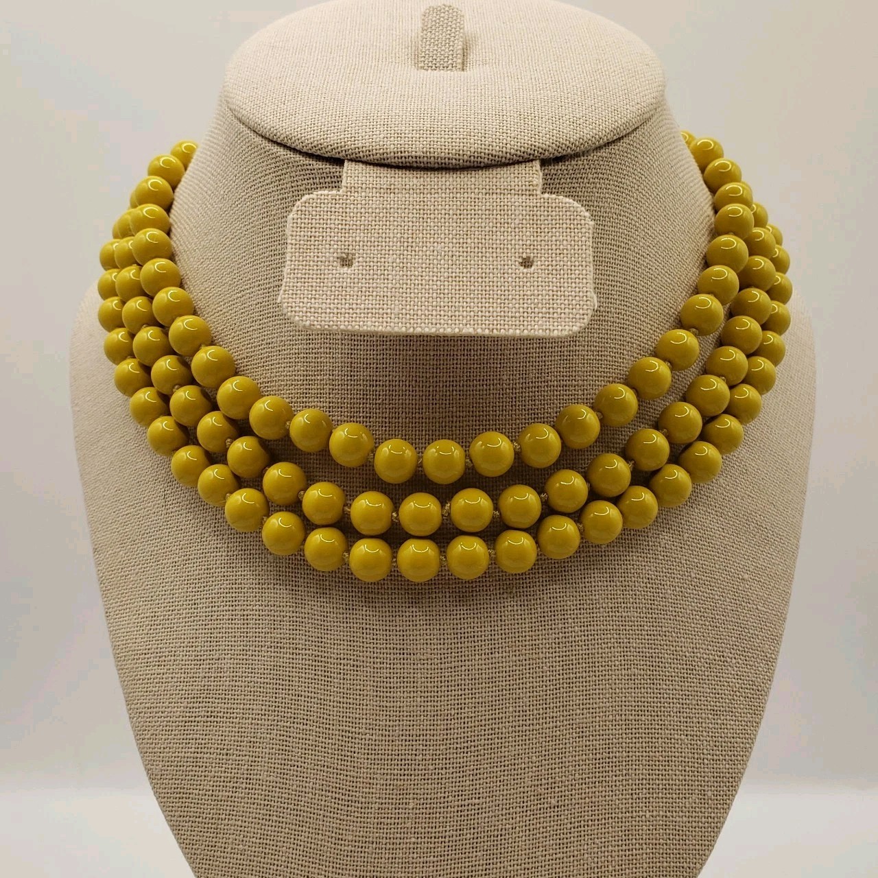 Vtg Necklace Canary Yellow Plastic Bead 23” Continuous Loop Flapper Rope Strand