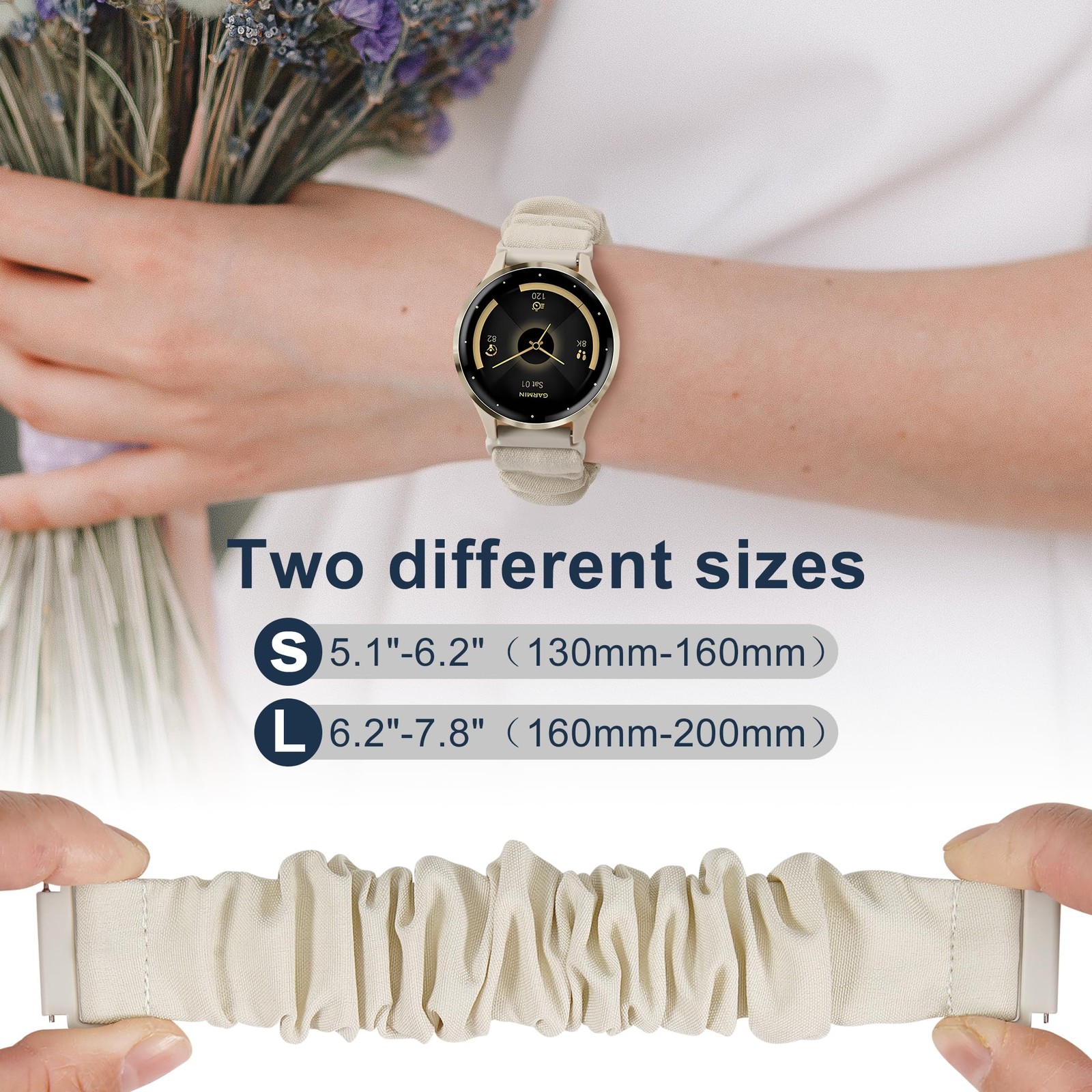 Stretchy Scrunchie Bands Compatible with Garmin Venu 3S/Venu 2S, 18mm Nylon S…