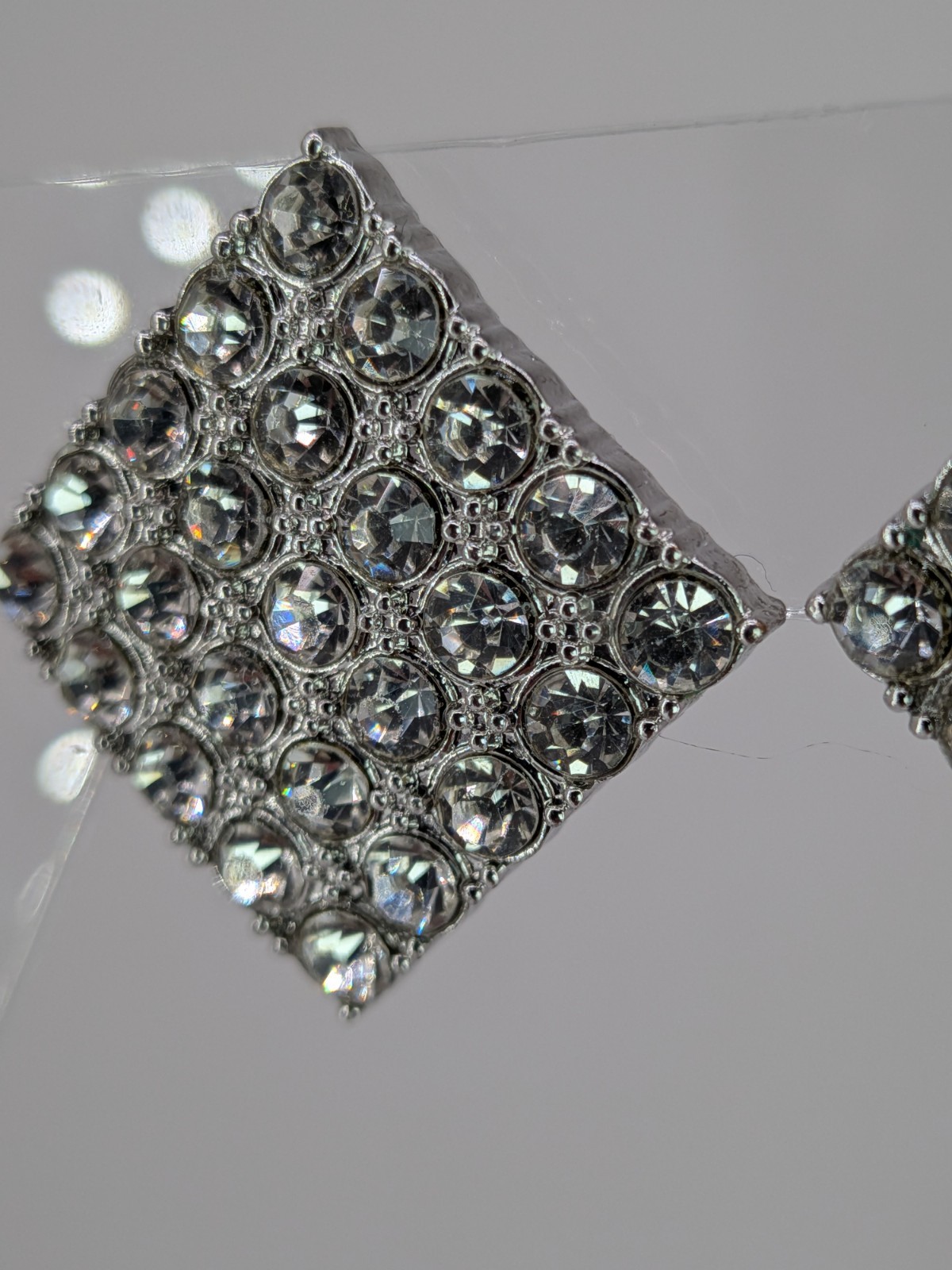 Vintage Rhinestone Stud Earrings Silver Tone Diamond Square Pave 15/16in Clear