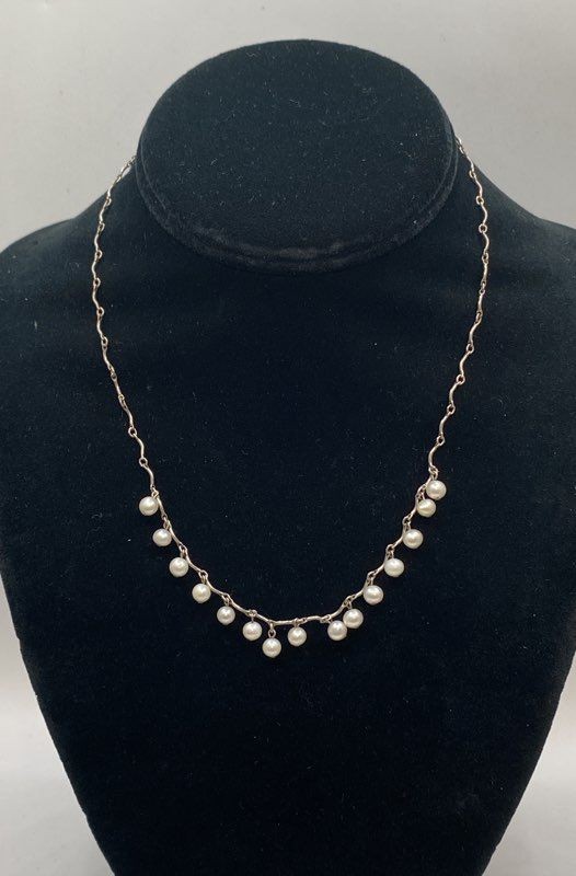Sterling Silver 925 Pearl Jewelry Set Necklace 17″ Cross Ring Size 7.5 13.3g