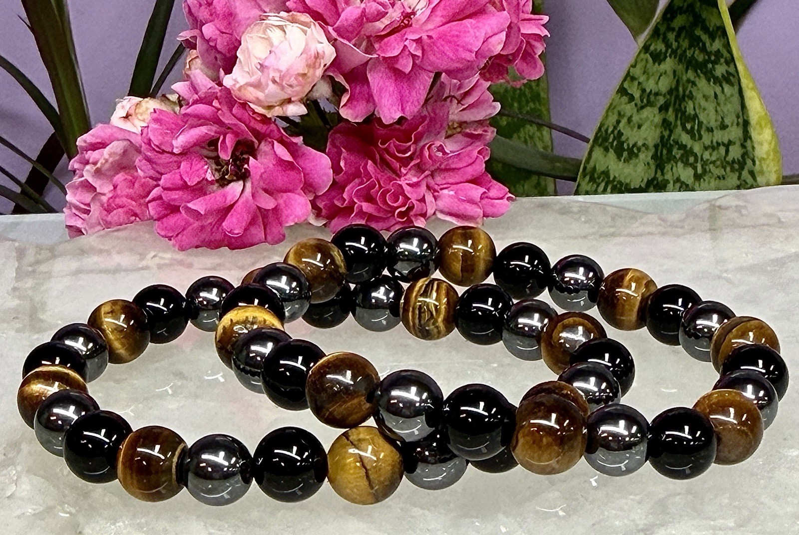 6 Pcs Protection Natural Crystal Healing Stretch Bracelets 8mm 7.5″