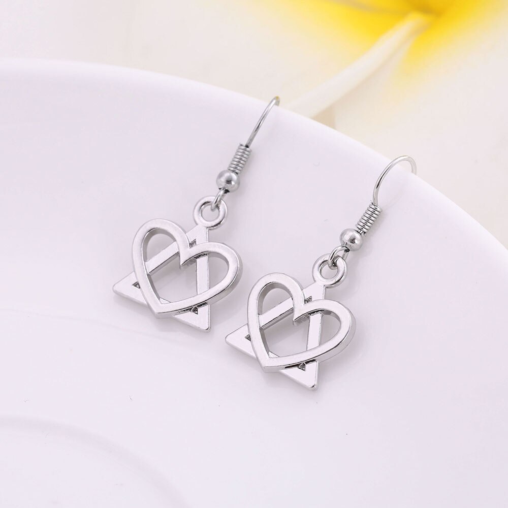 Love Triangle Superimposed Necklace Cute Heart Drop Earrings Femme Jewelry Sets