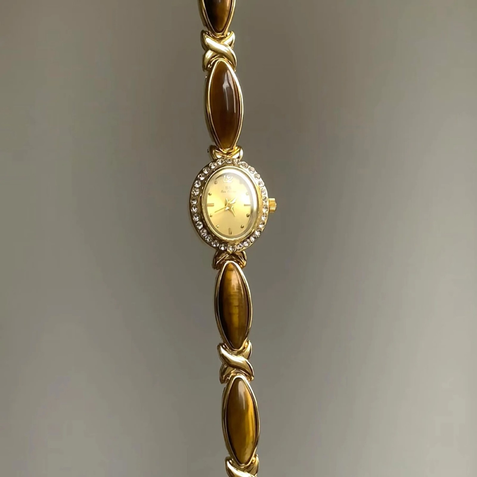 Women’s Gold Watch Vintage Brown Jade Bracelet Small Dial Quartz Daily Wear Part