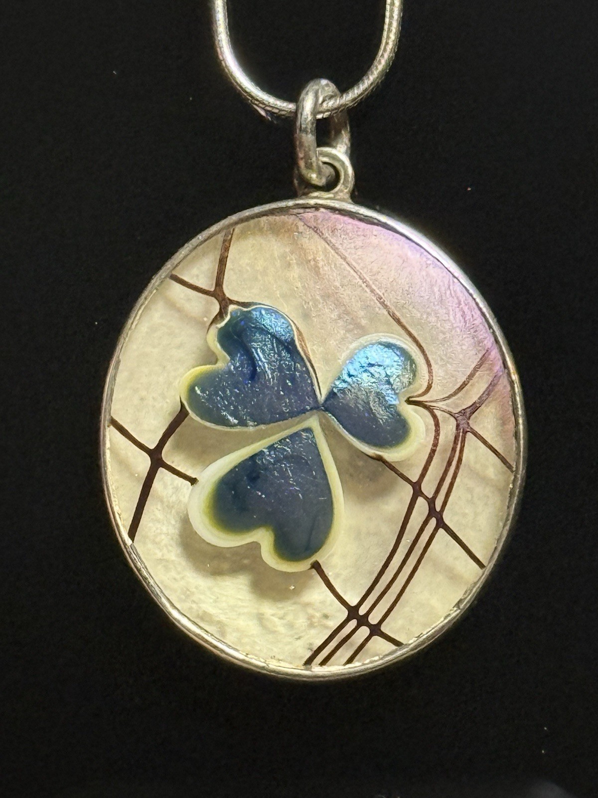 Rare Vintage Signed Lundburg Studios Sterling Silver Art Glass Pendant