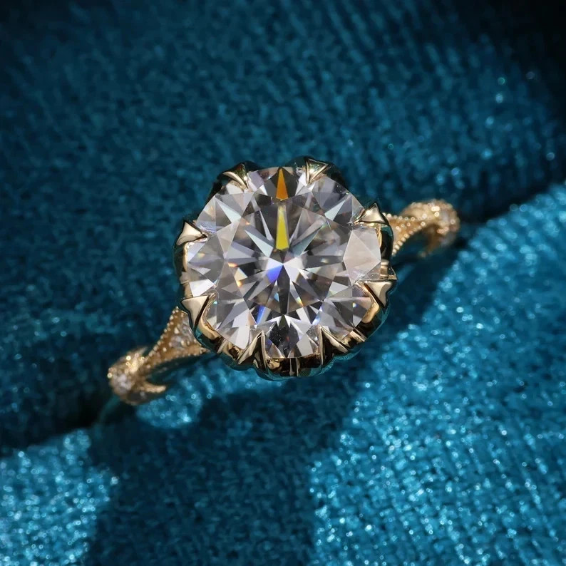Art Deco Vintage Style Round Cut Lab Created Diamond Engagement Ring 14K Gold FN