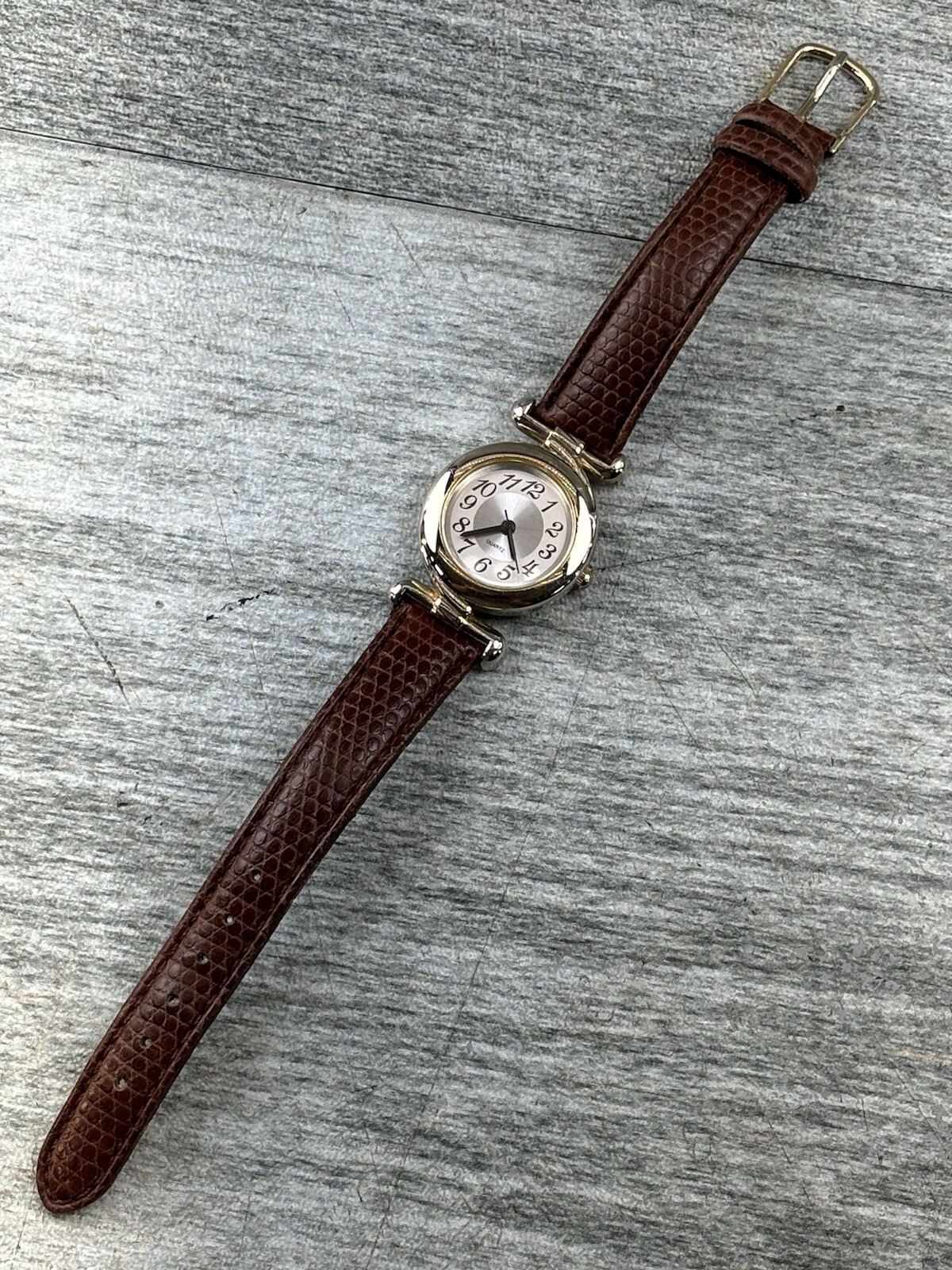 Mitoya Quartz V377 Wristwatch 3930QS Gold Silver Brown Leather Works Japan Fada