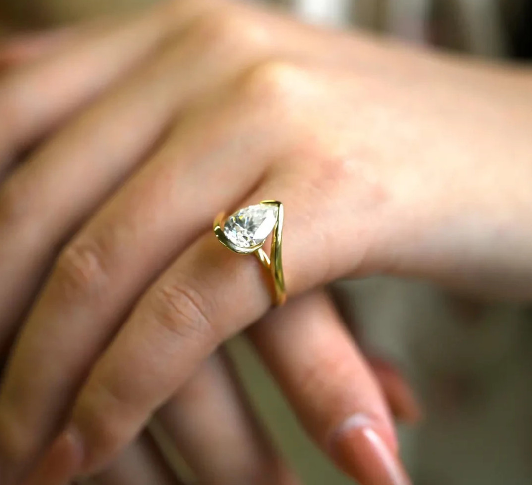 Lab Grown Diamond Engagement Ring Pear Cut Ring 9k solid gold ring gifts for her
