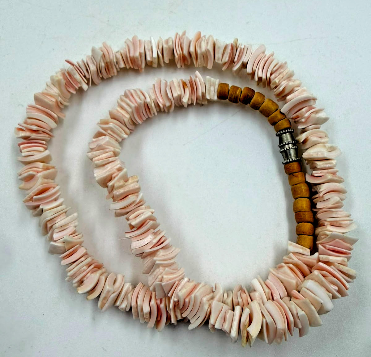 Vintage Pink Mother of Pearl Shell Chip Necklace 16.5” Natural Beach Jewelry