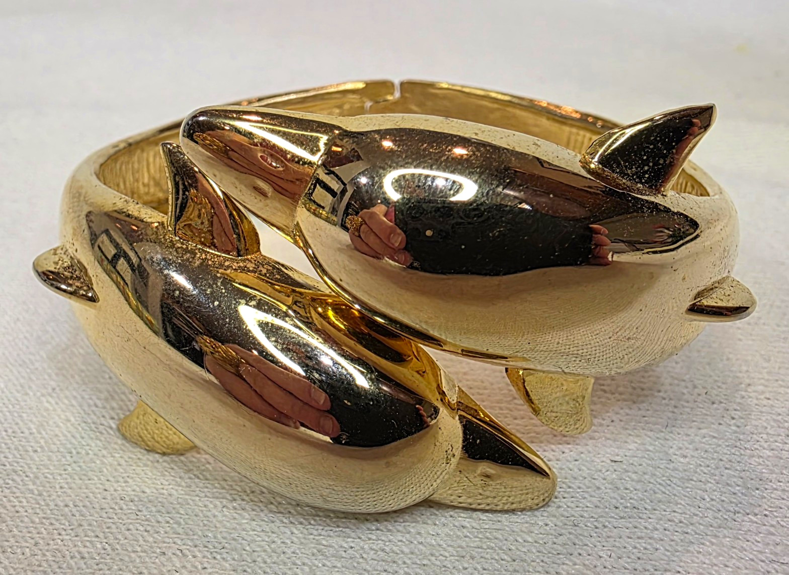 Gold Tone Dolphin Cuff Bracelet Metal No Stone, Animals & Insects Theme