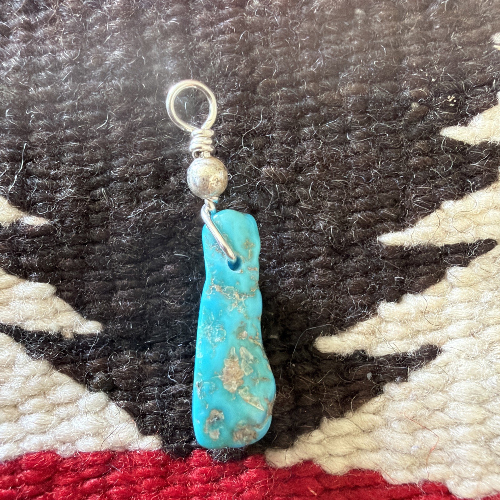 Pendant Genuine Kingman Turquoise Pentagon Sterling Silver Bead – Bale 1 1/2”