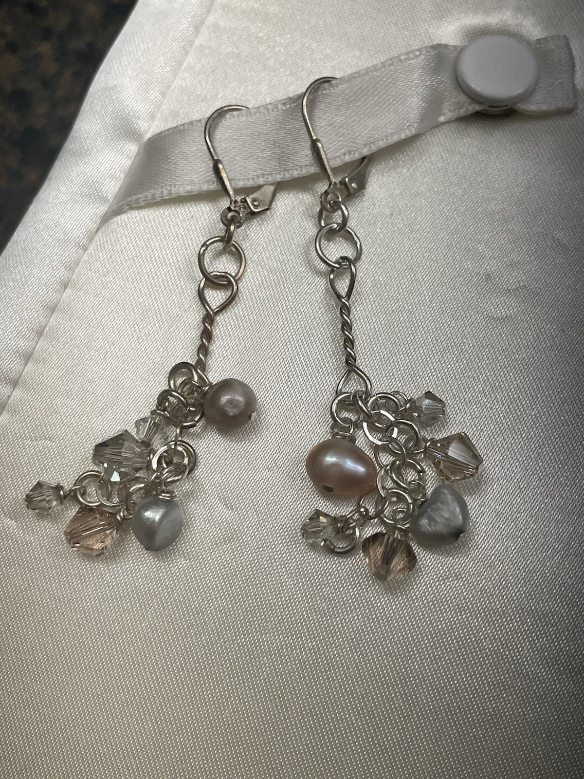 New Chic Sage Sterling Silver 925 Pearl Crystal Necklace Earring Bracket Set