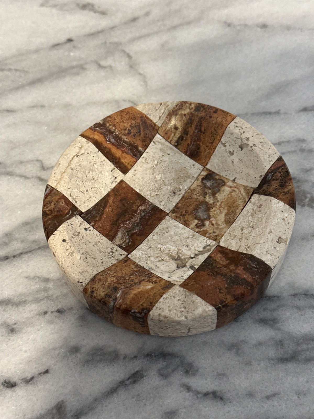 Marble Stone Checkered Ash Tray Catchall Natural Stone Soap Dish Multi Use