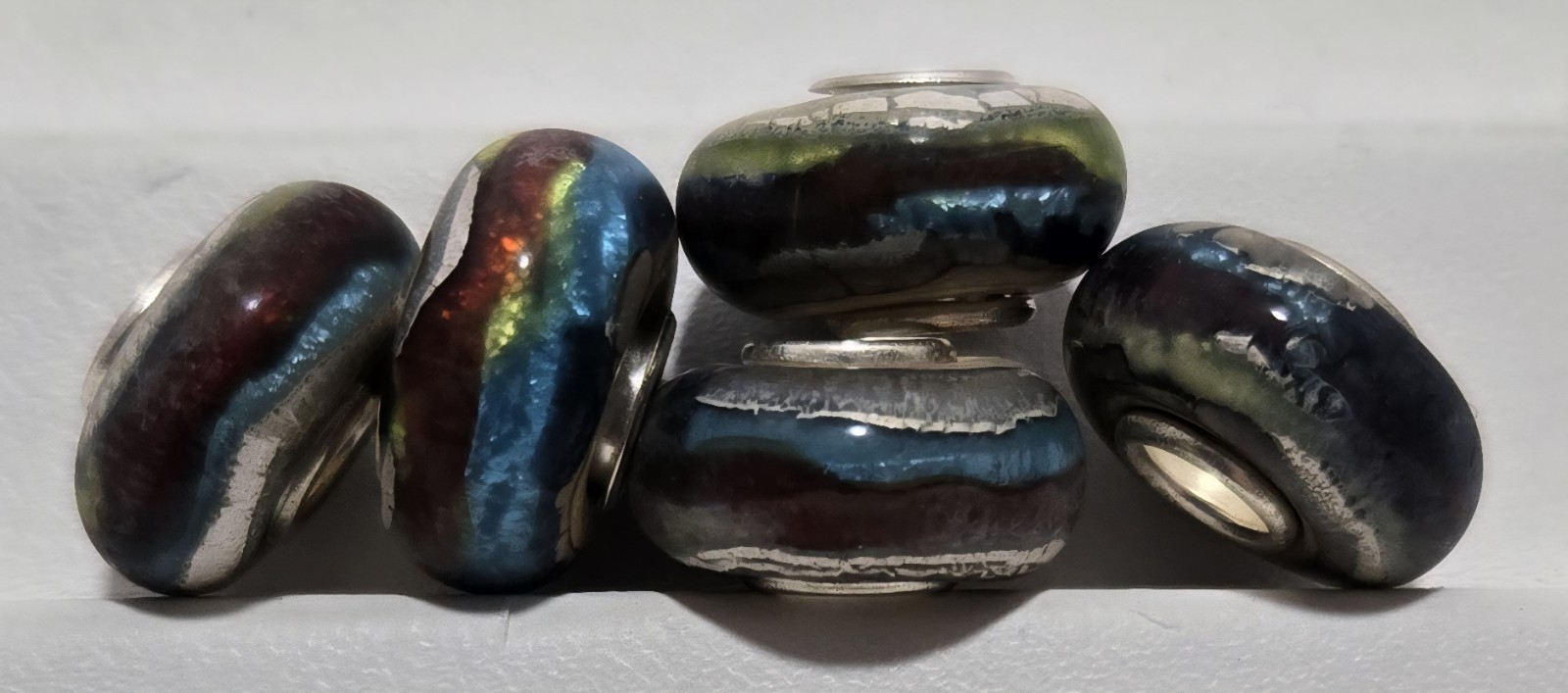 Glass Beads Large Hole Charm Lot of 5 – Green, Blue & Brown – NWOT