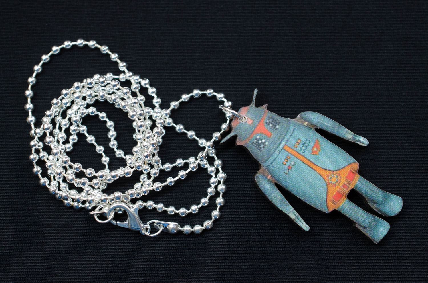Robot Necklace Miniblings Android Laser Engraved 80Cm Antennas Turquoise