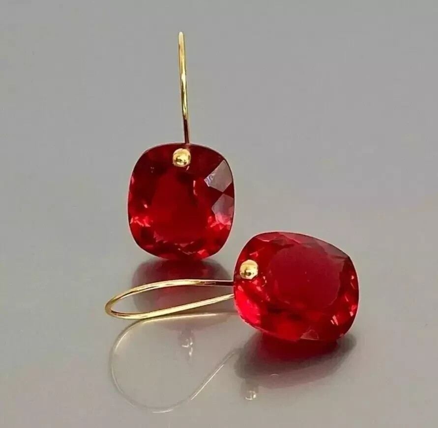 A+ Red Ruby Earrings 21.25 Ct+ 925 Solid Silver Cushion Cut Earrings SG Gemstone