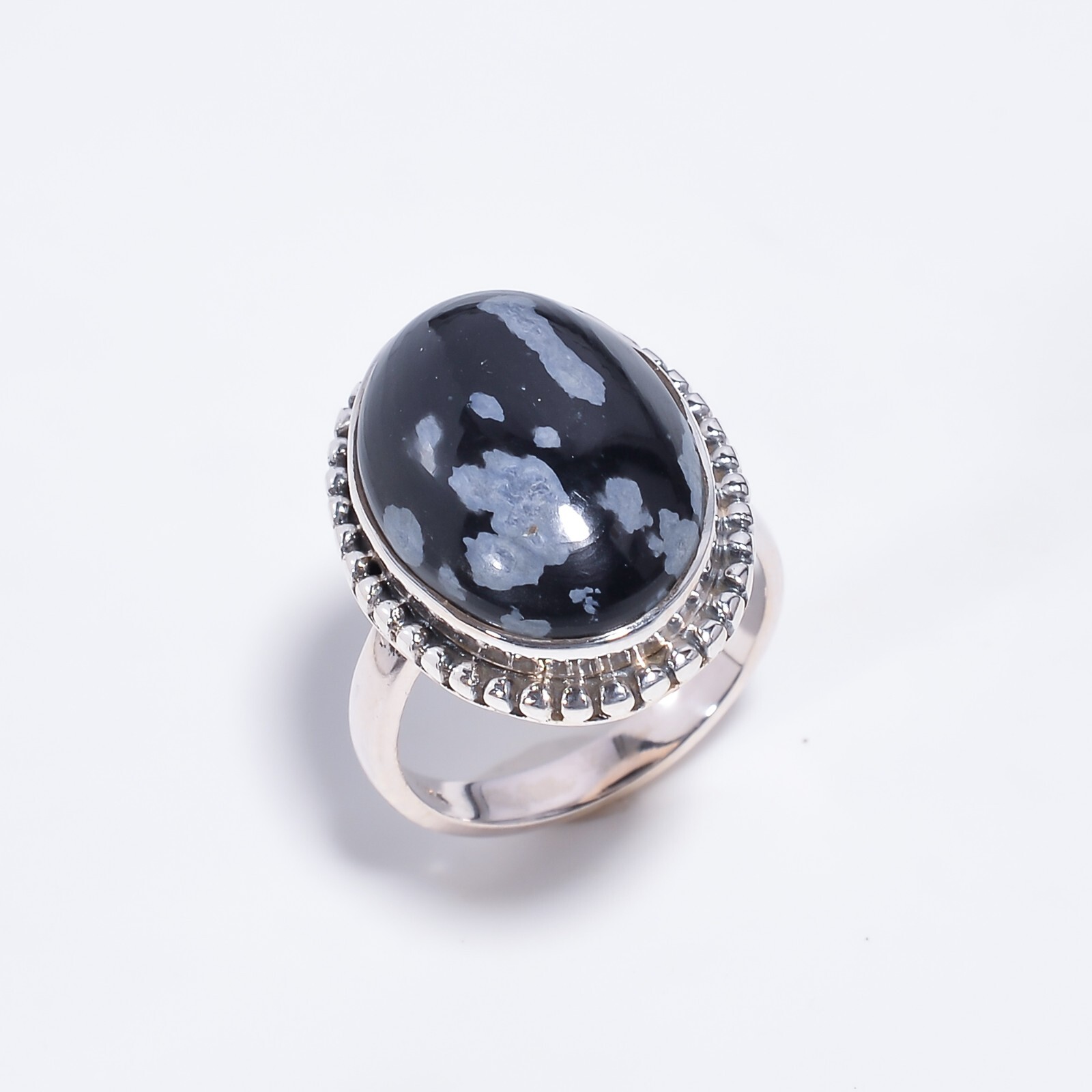 Birthday Gift For Her Snowflake Obsidian Statement Vintage Ring Size 925 Silver