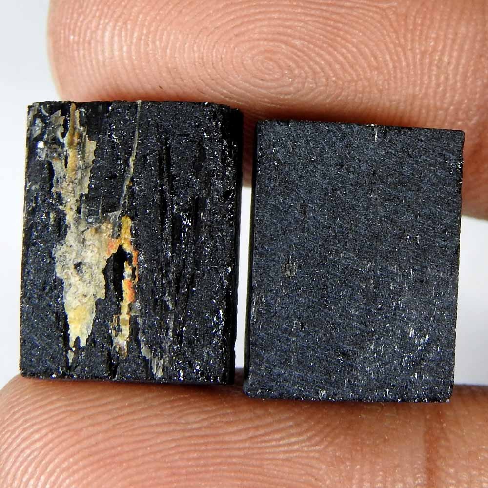 26.75 Ct Natural Black Tourmaline Cushion Pair Druzy Cabochon 14x10x5 Gemstone