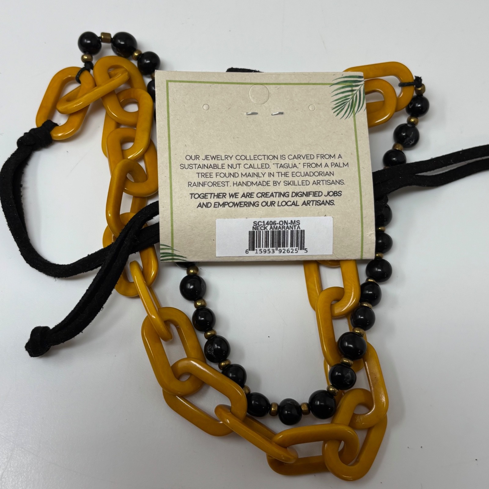 Tagua by Soraya Cedeno Amaranta Necklace Mustard Yellow Links Black Gold Beads