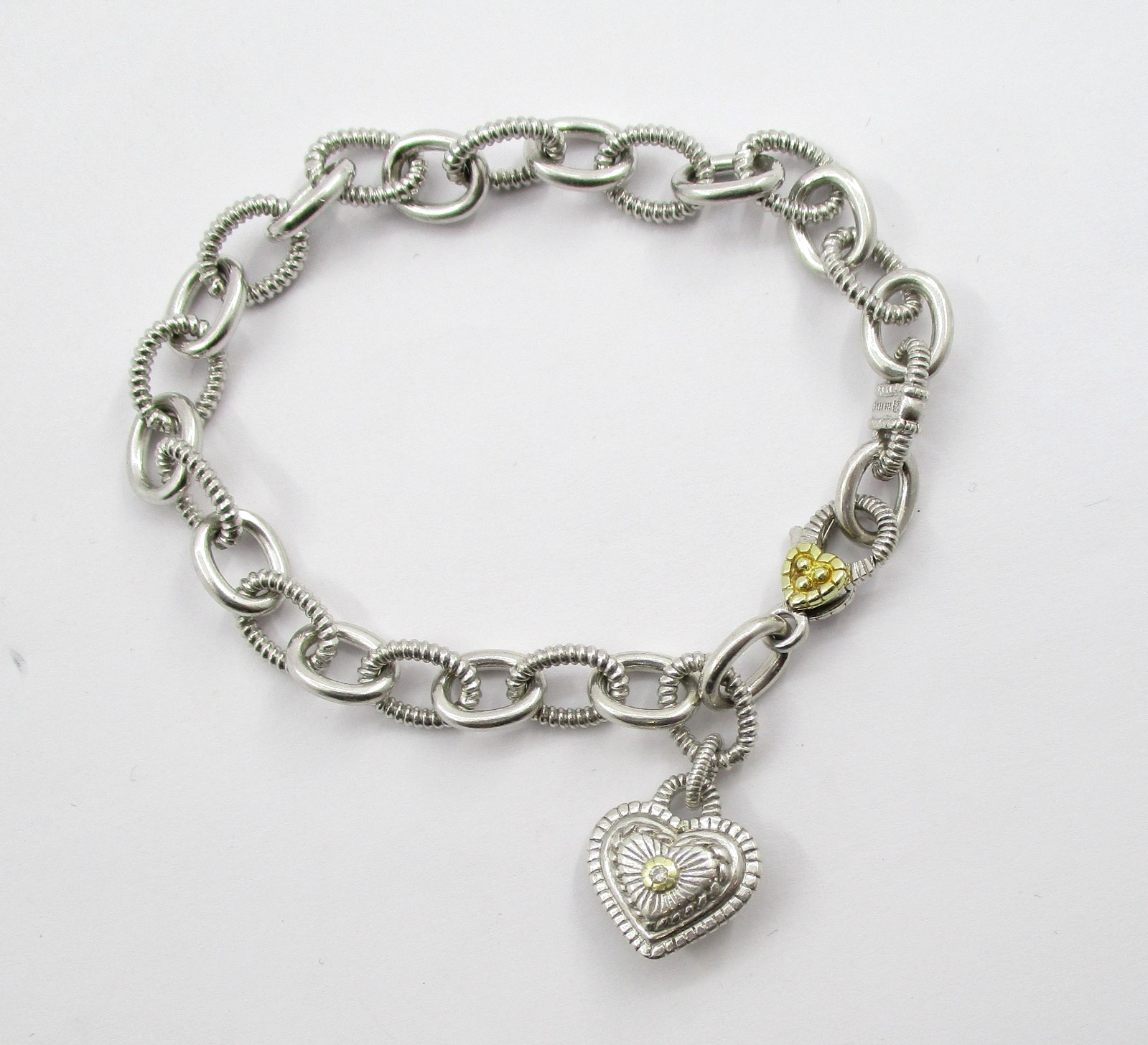Judith Ripka 0.02CT Round Diamond Two Tone Sterling Yellow Gold Bracelet 7.25″