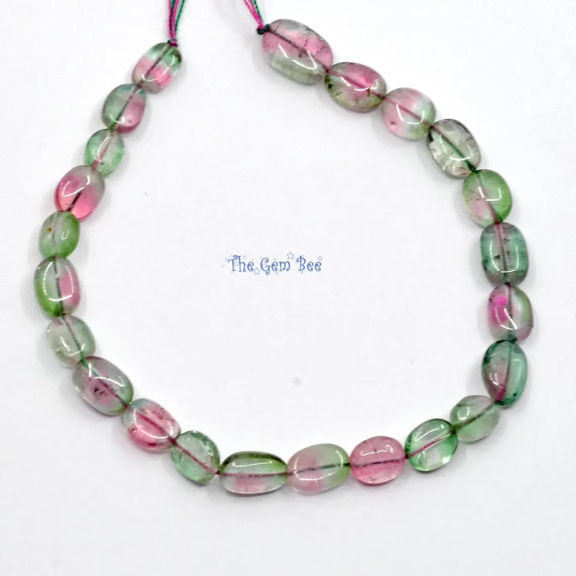 Pink Blue Green Bi-Color Watermelon Tourmaline Smooth Oval Nugget Bead 5.5″