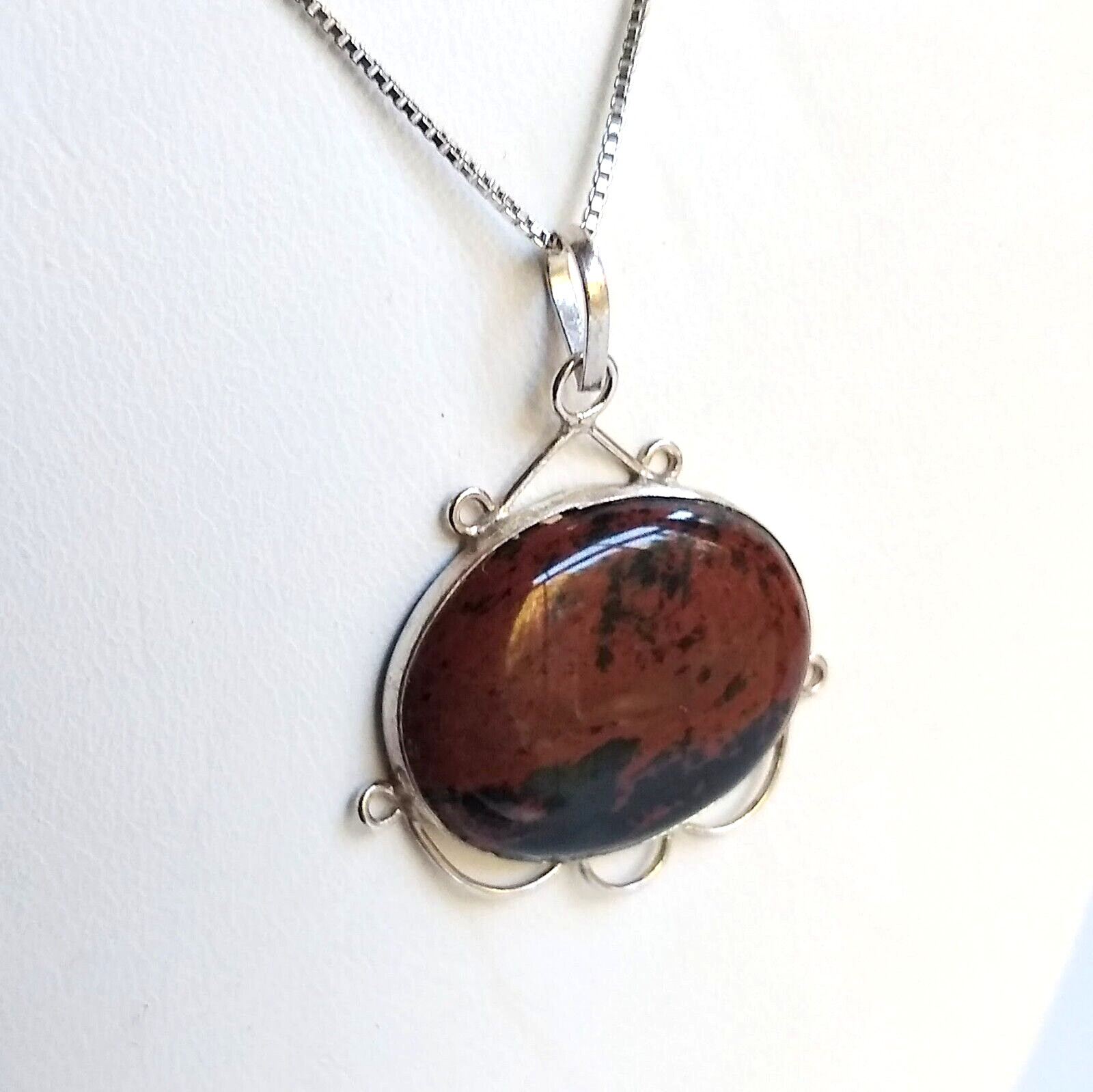 VTG New Mahogany Obsidian 925 Sterling Silver Pendant 18″ Necklace w Chain