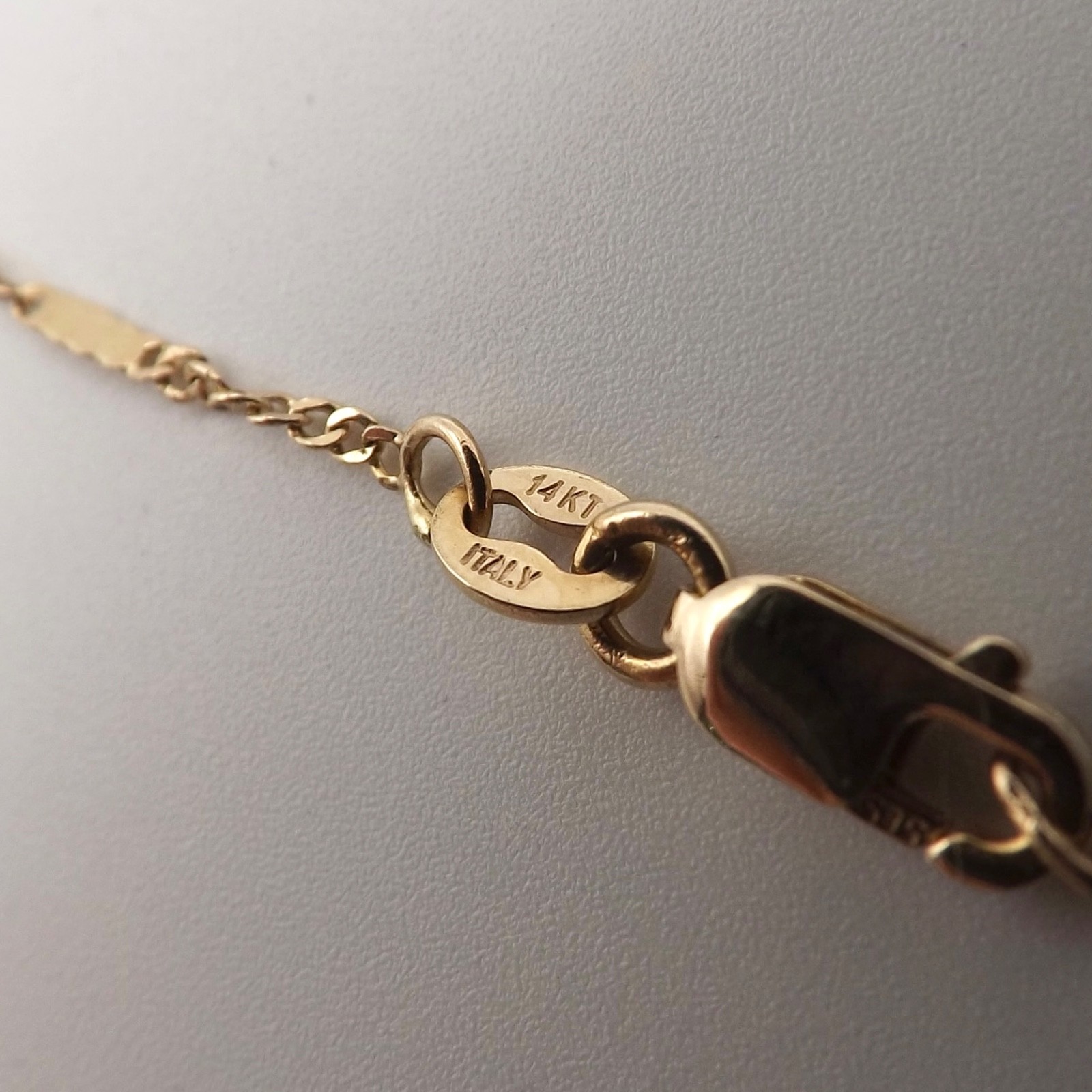 Solid 14k Gold Twist Curb Link Stations Pendant Chain Necklace 18in Italy New