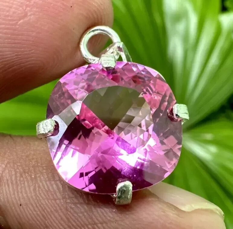 Natural 30 Ct Pink Sapphire Cushion Cut 925 Solid Silver Pendant Gemstone
