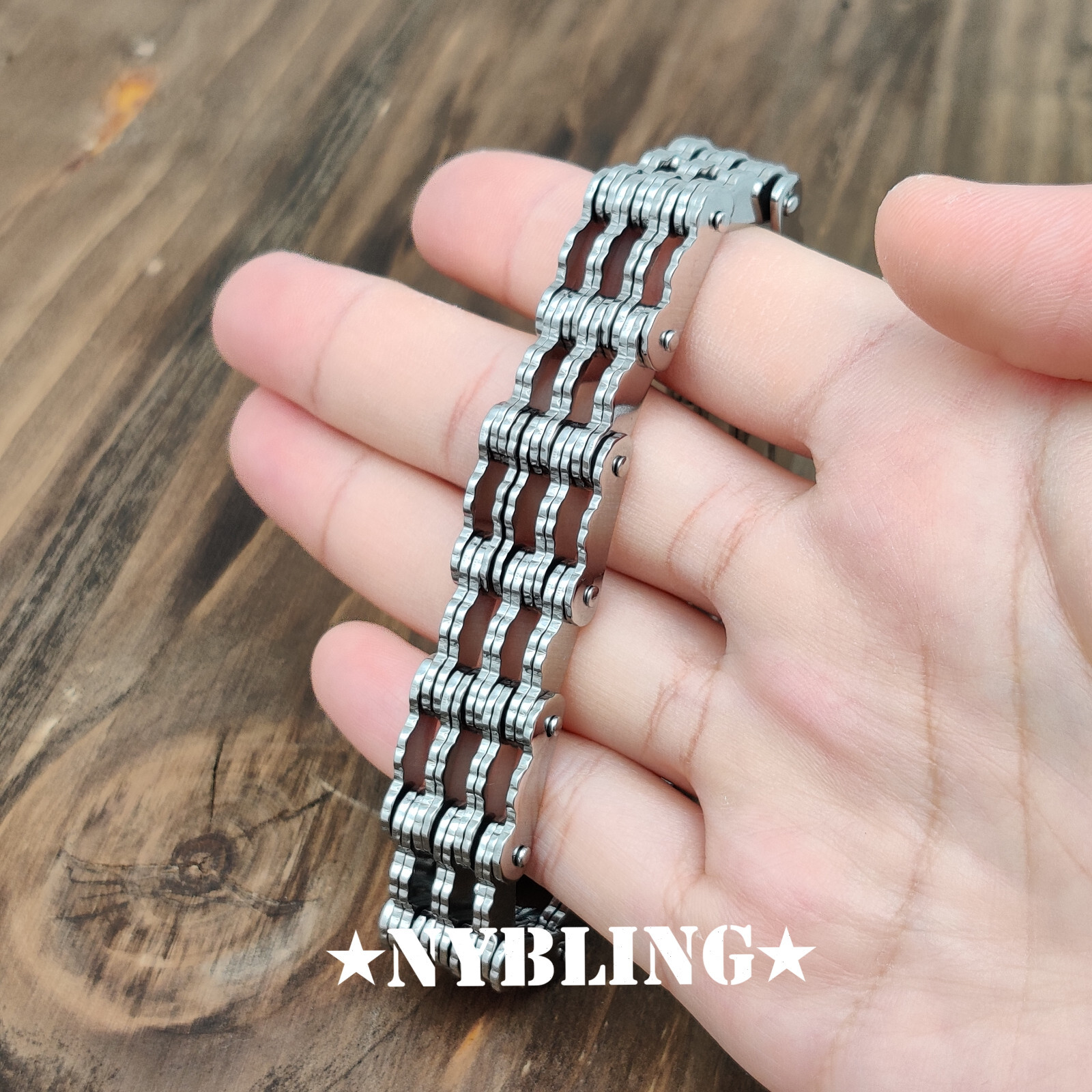MOTORCYCLE BIKE CHAIN DESIGNER BRACELET 16MM SOLID STAINLESS STEEL Men’s Jewelry