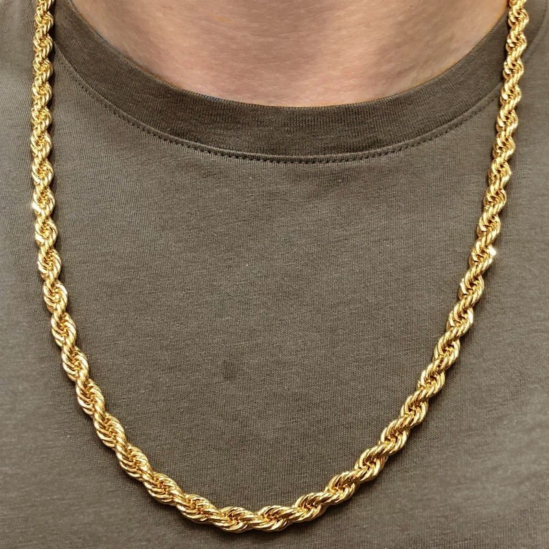 Solid 18K Yellow Gold Filled Tarnish-Free 24″ 6mm Italian Rope Chain Necklace