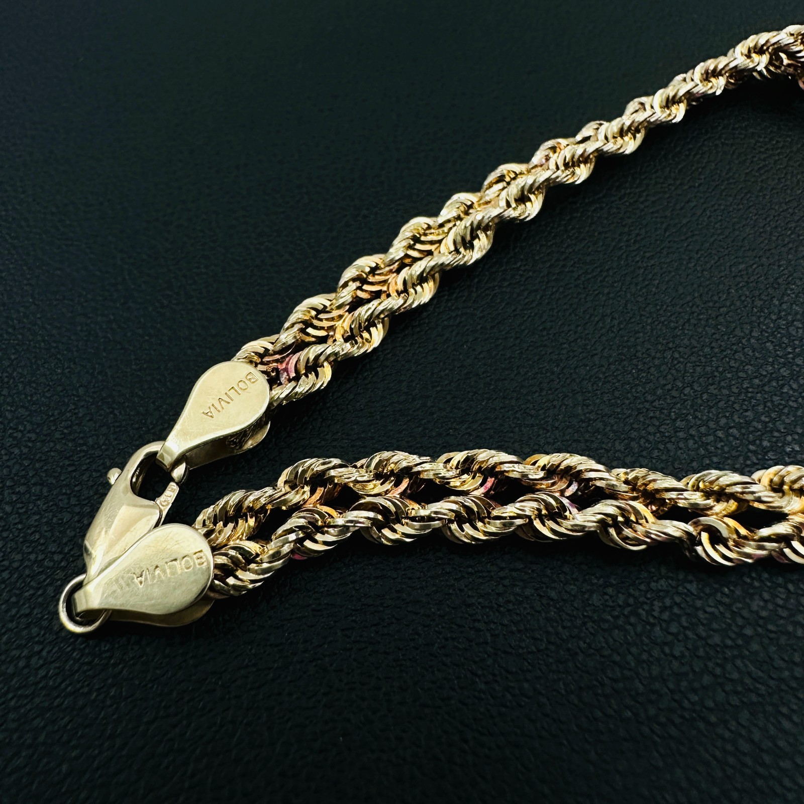 Solid 14K Yellow Gold Unique Braided Link Chain Bracelet 5.7mm, 7 3/8″, 3.4g