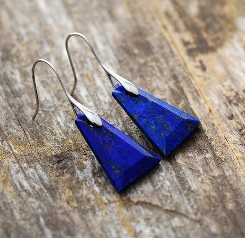 Natural Stone Lapis Lazuli Women Earrings Dark Blue Dangle Earrings Jewelry Gift
