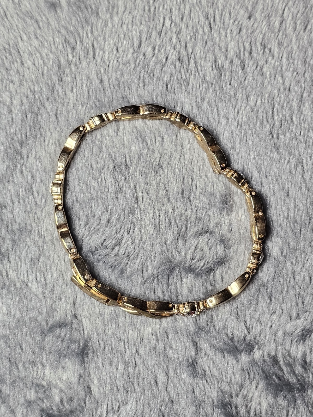 Gold Tone Twisted Link Bracelet Clear CZ Stones Fold Over Clasp