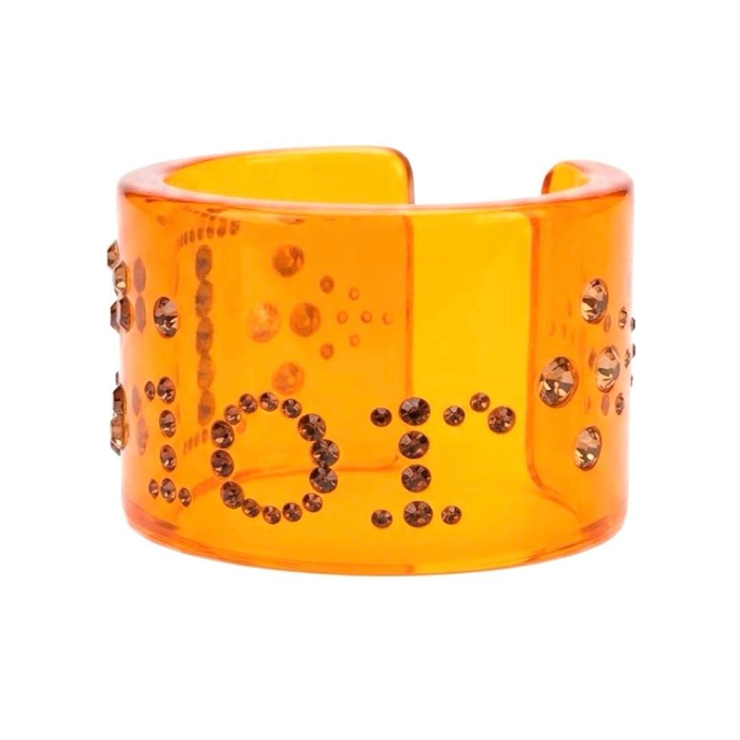 Christian Dior Bangle Cuff Bracelet Orange Logo Studs Women’s Accessory
