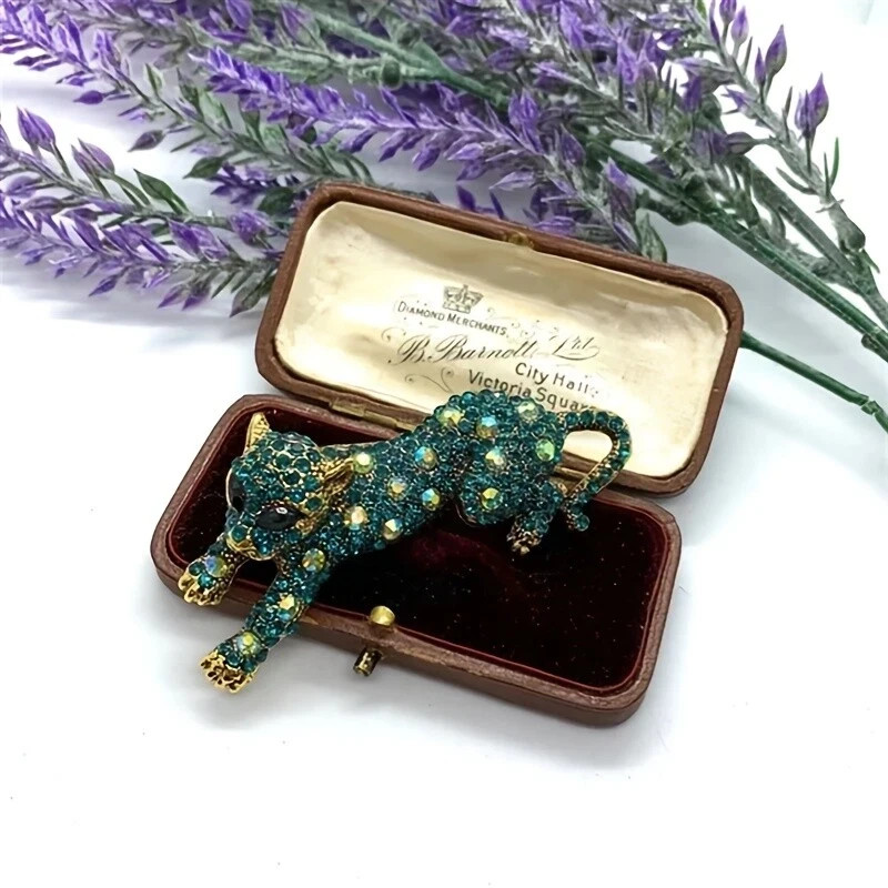Vintage Leopard Brooch Pin – Animal Green & Golden Pins Jewelry