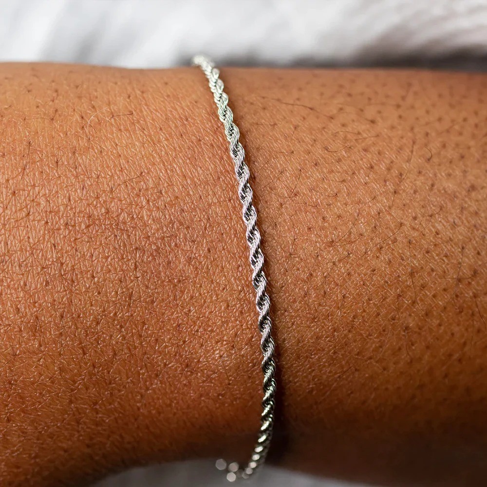 Simple Silver Twist Chain Bracelet Hip Hop Jewelry Adjustable Party Accessories