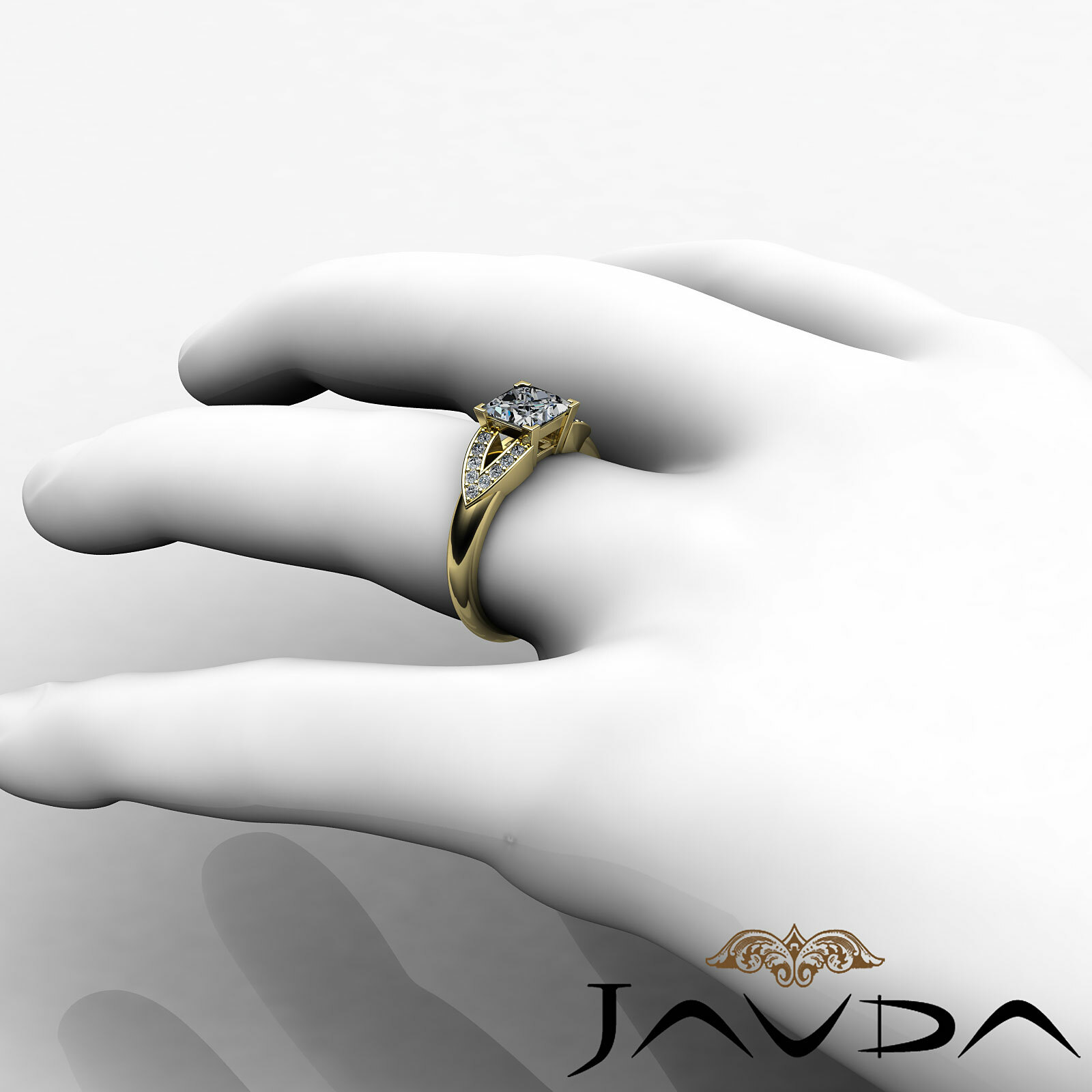 Princess Natural Diamond V Shaped Shank Engagement Pave Ring GIA G SI1 1.25 Ctw