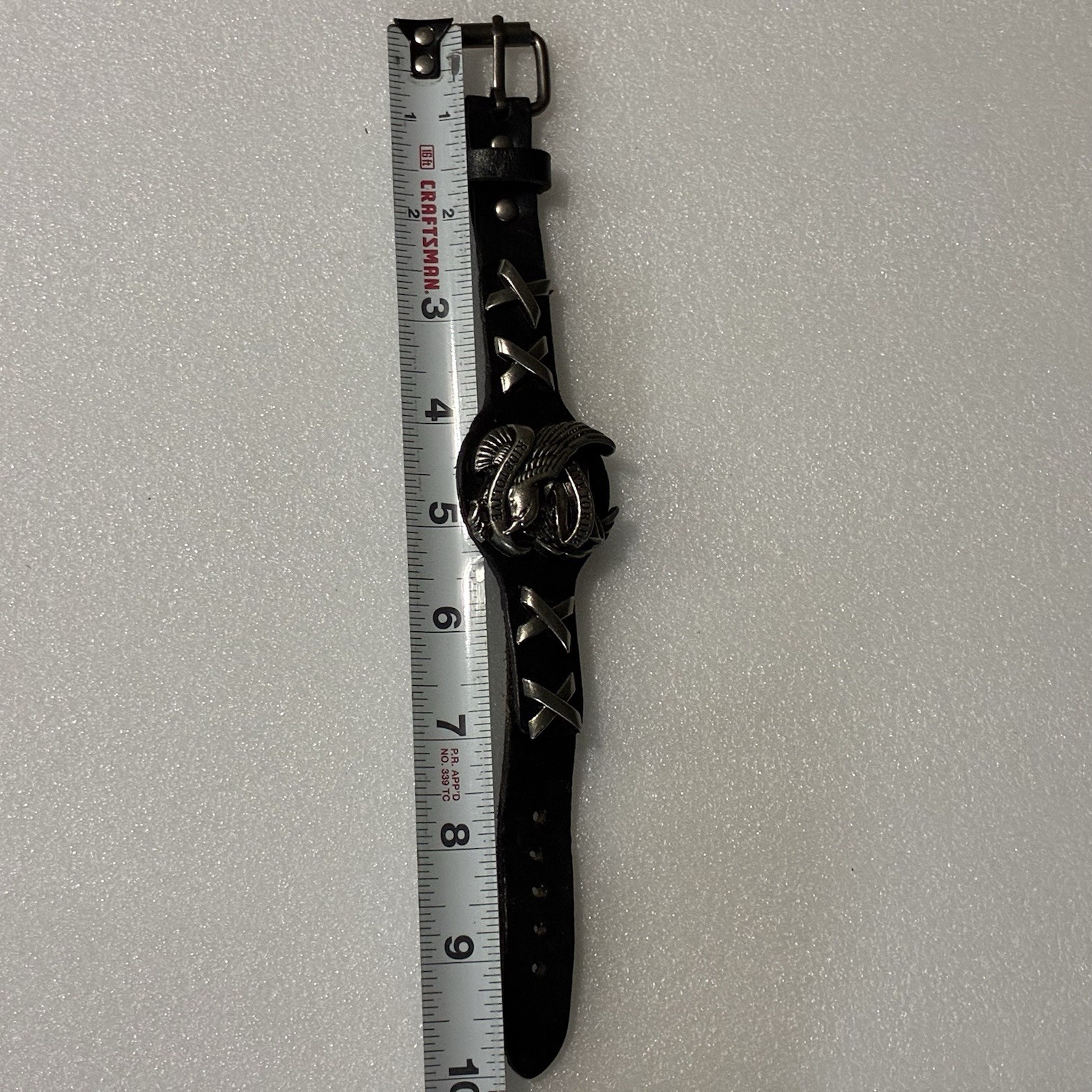 Genuine Leather Biker Bracelet LIVE TO RIDE RIDE TO LIVE 10”L Unisex Black Eagle