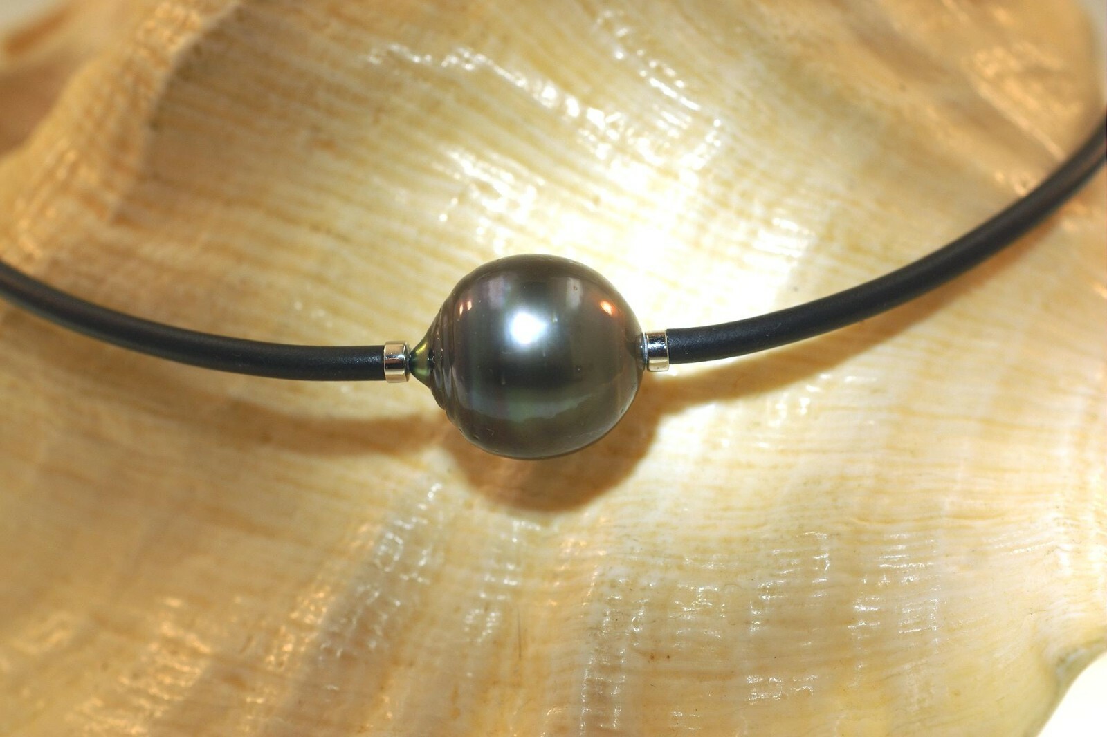 16.0MM TAHITIAN BLACK PEARL AKOYA 925 SILVER BLACK LEATHER CHOKER ADJ 16″-20″ #2