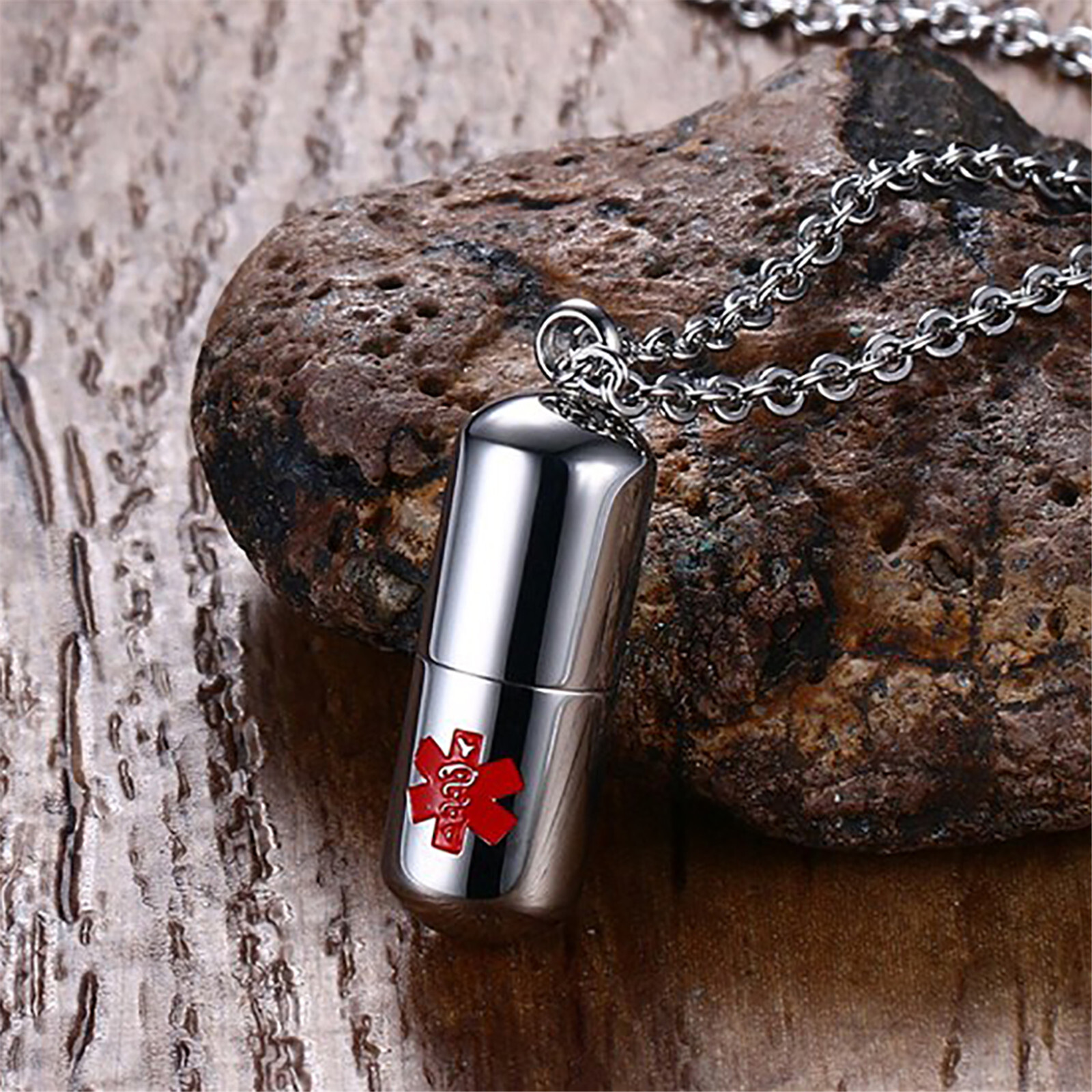 Stainless Steel Medicine Pill Keepsake Capsule Pendant Necklace Free Engraving
