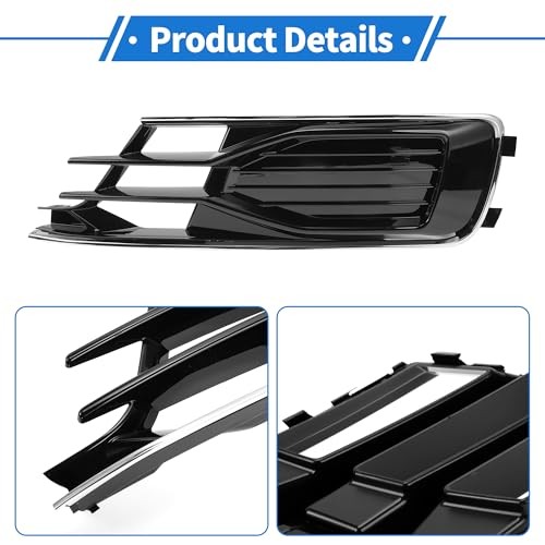 1pc Fog Light Grill for Audi A6 C7 2014-2018 Durable ABS Black Silver Tone